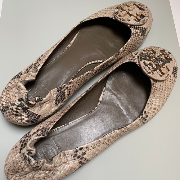 Tory Burch Snake Embossed Leather Ballet Flats - Picture 1 of 9